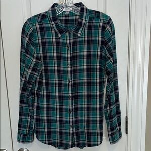 Rebecca Malone Green and Blue Plaid Button Down Shirt, Women’s S